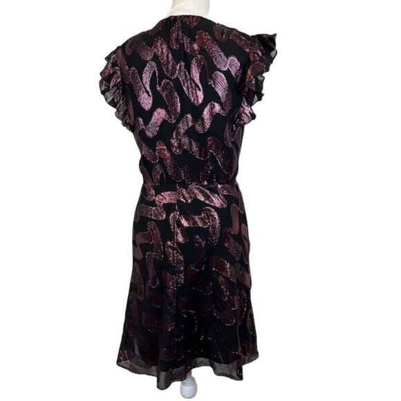 Rebecca Taylor Silk Sleeveless Ribbon Lurex Jacquard Dress Black Pink Size 6/8 - Picture 6 of 14